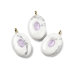 Говлит Подвески из натурального хаулита и кубического циркония, овальные подвески с латунными петлями, золотые, 21.5x13x6.5 мм, отверстие : 1.8 мм