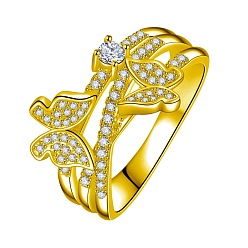 Золотой Латунные микро проложить пальцев кольца кубического циркония, бабочка, золотые, размер США 7 (17.3 мм)