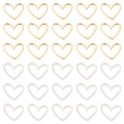Золотой & Цвет Нержавеющей Стали 40шт. 2 цвета 201 соединительные кольца из нержавеющей стали, лазерная резка, асимметричное сердце, золотые и нержавеющая сталь цвет, 10.5x13x1 мм, 20 шт / цвет