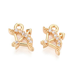 Стрелец Латунные микро проложить кубического циркония прелести, двенадцать созвездий, долговечный, без никеля , реальный 18 k позолоченный, Стрелец, 9.5x7.5x2 мм, отверстие : 1.2 мм