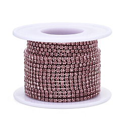 Light Rose Electrophoresis Iron Rhinestone Strass Chains, Rhinestone Cup Chains, with Spool, Light Rose, SS6.5, 2~2.1mm, about 10yards/roll