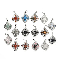 Смешанные камни Природные и синтетические смешанные подвески драгоценных камней, ромбовидные подвески с латунной фурнитурой, стойки покрытие, платина, смешанные окрашенные и неокрашенные, 35.5x27x7.5 мм, отверстие : 8.5x4.5 мм