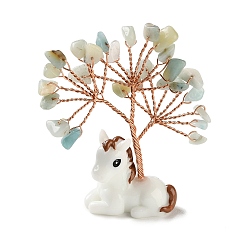 Амазонит Натуральные украшения из амазонитовой крошки дерево жизни, Подставка для лошади из смолы с медной проволокой, подарок в стиле фэн-шуй для украшения рабочего стола дома или в офисе, 67~73x19.5~20x68~73 мм