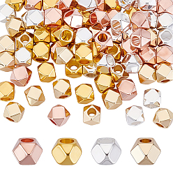 Mixed Color 80Pcs 4 Colors Brass Spacer Beads, Faceted, Polygon, Mixed Color, 5x5x5mm, Hole: 2.4~2.5mm, 20pcs/color