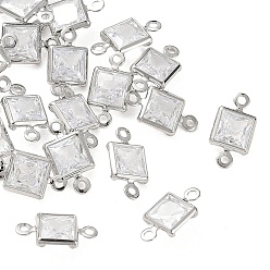 Clear SHEGRACE Brass Pave Cubic Zirconia Square Connector Charms, Cadmium Free & Nickel Free & Lead Free, Long-Lasting Plated, Real Platinum Plated, Clear, 11x6x2.5mm, Hole: 1mm