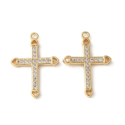 Настоящее золото 18K Латунные микропаве прозрачные подвески с фианитом, крест прелести, без кадмия и без свинца, долговечный, стойки покрытие, реальный 18 k позолоченный, 21.5x15x2 мм, отверстие : 1.2 мм