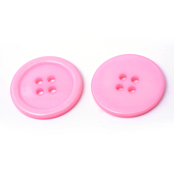 Pink 4-Hole Plastic Buttons, Flat Round, Pink, 22x2mm, Hole: 2mm
