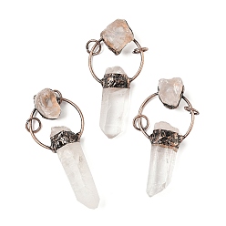 Хрусталь Подвески из натурального кварцевого кристалла призмы большие, подвески-пули с латунными кольцами, Красная медь, 67~72.5x31.5x11.5~21 мм, отверстие : 6.5 мм