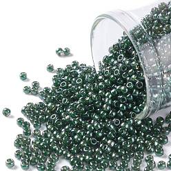 (373) Inside Color Black Diamond/Dk Green Toho runde Rocailles, japanische Rocailles, (373) Innenfarbe schwarzer Diamant / dunkelgrün, 11/0, 2.2 mm, Bohrung: 0.8 mm, über 1110pcs / Flasche, 10 g / Flasche