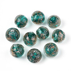 Средний Бирюзовый Бусины ручной работы бусины золотого песка, круглые, средне бирюзовый, 9~10x9~10 мм, отверстие : 1.5 мм