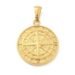 Золотой Ионное покрытие (ip) 304 подвески из нержавеющей стали, плоский круглый с подвеской в виде компаса, золотые, 25.5x22x3 мм, отверстие : 7x3.5 мм