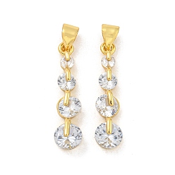 Настоящее золото 18K Плоская круглая стойка с покрытием из латуни, микро-паве, подвески из кубического циркония, без кадмия и без свинца, долговечный, реальный 18 k позолоченный, 25x6x5 мм, отверстие : 5x3.5 мм