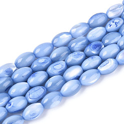 Васильковый Натуральные бусины из ракушек трохуса, окрашенные, рис, васильковый, 8.5~9x6 мм, отверстие : 0.8 мм, около 43~45 шт / нитка, 15.16~15.94'' (38.5~40.5 см).