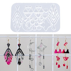 Белый Силиконовые формы для подвески и разъема diy, формы для литья смолы, лист, луна, звезда, плоско-круглые, сердце, бантом, под водой, треугольные, белые, 130x83x5 мм, отверстие : 1.6 мм, внутренний диаметр: 6.5~74x9~32 мм