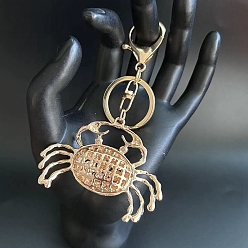 Light Gold Сплав цинка брелок, со стразами, краб, золотой свет, Кулон : 45x57 мм