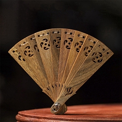 Dark Goldenrod Hollow Verawood Folding Fan, Mini Fan Key Ring Pendant, for Party Wedding Dancing Decoration, Dark Goldenrod, 73x100mm