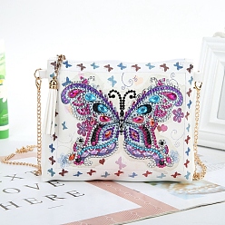 Butterfly DIY Zipper Crossbody Bag Diamond Painting Kits, including PU Leather Bags, Resin Rhinestones, Diamond Sticky Pen, Tray Plate and Glue Clay, Rectangle, Butterfly Pattern, 150x180mm