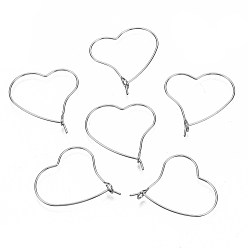 Нержавеющая Сталь Цвет 304 Выводы из нержавеющей стали серьги обруча, бокал шарма кольца, сердце, цвет нержавеющей стали, 29x24.5x0.6 мм, штифты : 0.6 мм