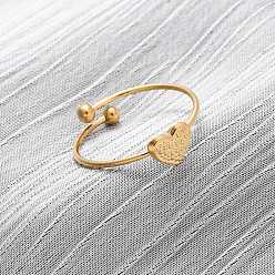 Сердце 304 открытая манжета из нержавеющей стали для женщин, ионное покрытие (ip), сердце, размер США 8 1/2 (18.5 мм), Сердце: 6x7 mm