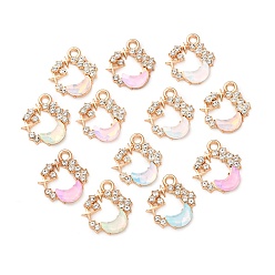 (52) Непрозрачная лаванда Сплав стекла подвески, звезда с лунным шармом, со стразами, золотые, разноцветные, 17x15.5x3 мм, отверстие : 2 мм