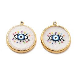 Плоский Круглый Ip-покрытие (ip) 304 подвески из эмали из нержавеющей стали, реальный 18 k позолоченный, очарование сглаза, плоско-круглые, 20.5x18x2.5 мм, отверстие : 1.4 мм
