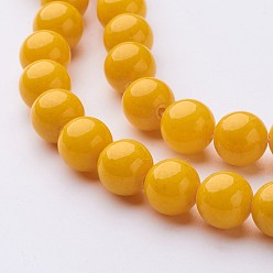 Yellow Natural Mashan Jade Round Beads Strands, Dyed, Yellow, 10mm, Hole: 1mm, about 41pcs/strand, 15.7 inch