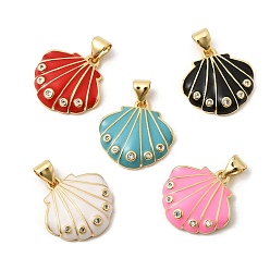 (52) Непрозрачная лаванда Латунные микро проложить кубического циркония подвески, реальный 18 k позолоченный, долговечный, стойки покрытие, без свинца и без кадмия, подвески в форме ракушек, с эмалью, разноцветные, 17x17x4 мм, отверстие : 3x5 мм