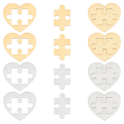 Золотой & Цвет Нержавеющей Стали 8 наборы 2 цвета ионное покрытие (ip) 304 разъемные подвески из нержавеющей стали, сердце и шарм-головоломка, золотые и нержавеющая сталь цвет, 25x28x1.5 мм, отверстие : 1.5 мм, 4 наборы / цвет