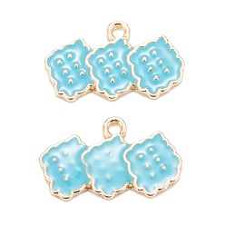 Cyan Alloy Enamel Pendants, Light Gold, Cookies, Cyan, 12x20.5x1.5mm, Hole: 1.5mm