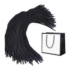 Schwarz 3 -feste Polyesterkabel, verdrehtes Seil, mit schwarzem Kunststoff-Schnurende, für DIY Geschenk Bagd Seil Griff machen, Schwarz, 365x4.5 mm