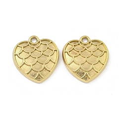 Настоящее золото 18K Ионное покрытие (ip) 304 подвески из нержавеющей стали, сердце с подвеской в виде рыбьей чешуи, реальный 18 k позолоченный, 17x15.5x3 мм, отверстие : 2 мм