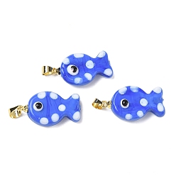 Королевский синий Подвески лэмпворк ручной работы, рыба, с латунным, долговечный, стойки покрытие, золотые, королевский синий, 23~24x13~14x7~8.5 мм, отверстие : 4.5x4 мм