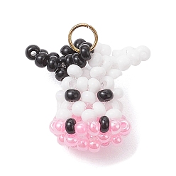 Разноцветный Подвески в виде коровы из стеклянного бисера, с 304 кольцом из нержавеющей стали, красочный, 15x16x8.5 мм, отверстие : 3 мм