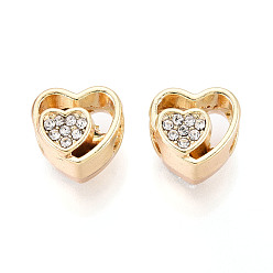 Light Gold Стойки покрытие сплава горный хрусталь европейских бусы, сердце, без свинца, без никеля и без кадмия, золотой свет, 10x10x9 мм, отверстие : 5 мм