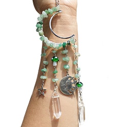 Зеленый Авантюрин Обернутые проволокой кусочки натурального зеленого авантюрина и металлические подвесные украшения в форме луны, Ловец солнца с грибами и стеклянной кисточкой для украшения оконного сада, 250 мм