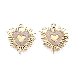 Светло-коричневый 304 подвески из нержавеющей стали и эмали, сердце прелести, ионное покрытие (ip), реальный 18 k позолоченный, загар, 24~24.5x21x2 мм, отверстие : 1.6 мм