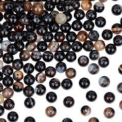 Черный Натуральные полосатые агатовые / полосатые агатовые бусинки, окрашенные, круглые, чёрные, 6 мм, отверстие : 1 мм, около 63 шт / нитка, 14.96'' (38 см), 2 пряди / коробка