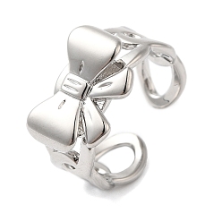 Platinum Bowknot Brass Open Cuff Rings for Women, Cadmium Free & Lead Free, Platinum, 11mm, Inner Diameter: Adjustable