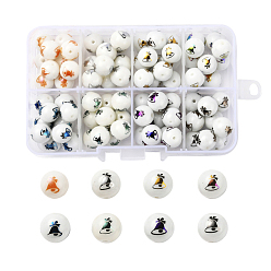 (52) Непрозрачная лаванда 80 шт 8 цвета рождественские непрозрачные стеклянные бусины, круглый с гальваническим узором рождественский колокольчик, разноцветные, 10 мм, отверстие : 1.2 мм