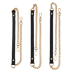 Doré  Sangle de sac en cuir PU et fer, avec fermoirs pivotants en fer doré, pour accessoires de remplacement de sangles de sac, noir, 90~110mm, 3 pièces / kit