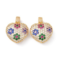 Colorful Brass Cubic Zirconia Pendants, with Jump Ring, Long-Lasting Plated, Lead Free & Cadmium Free, Heart, Colorful, 30x24x9.5mm, Hole: 4x5.5mm