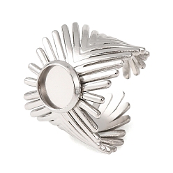 Stainless Steel Color V-Shaped 304 Stainless Steel Cuff Ring Components, Round Pad Ring Setting, Stainless Steel Color, 18mm,17mm, Tray Size: 8mm