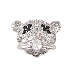 Платина Латунные микропейв прозрачные кубические циркониевые шпильки, для полуразрушенной бусины, панда головы, платина, 16x21x11 мм, отверстие : 1.6 мм, штифты : 1 мм