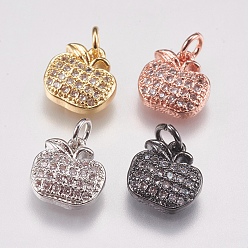 Mixed Color Brass Micro Pave Cubic Zirconia Charms, Apple, Mixed Color, 9x9x3mm, Hole: 2mm