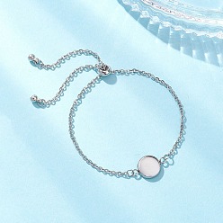 Нержавеющая Сталь Цвет 304 изготовление браслета-слайдера из нержавеющей стали, с круглыми подносами, с пластиковыми подвесками ccb и латунными бусинами, цвет нержавеющей стали, лоток : 10.5 мм, 10-3/4 дюйм (27.2 см)