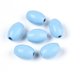 Светло-Голубой Окрашенные распылением деревянные бусины Schima, рис, Небесно-голубой, 12~12.5x7.5~8.5 мм, отверстие : 2~2.5 мм