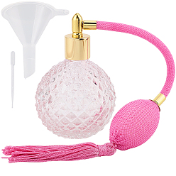 Ярко-Розовый Стекло PVE из оксида алюминия, легкий роскошный ретро-флакон для духов с подушкой безопасности, прозрачный стеклянный флакон-распылитель, с пластиковой воронкой-загрузочной воронкой и одноразовой пипеткой объемом 3мл, ярко-розовый, 22.3x6.8x10.1 см, емкость: 100 мл (3.38 жидких унций)