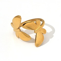 Doré  304 bagues ouvertes en acier inoxydable pour femmes, papillon, or, diamètre intérieur: 18.6 mm