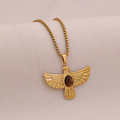 Тигровый глаз Ожерелья с подвеской из нержавеющей стали с натуральным тигровым глазом, золотые, 304 дюйм (23.62 см)