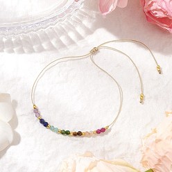 Смешанные камни Регулируемые браслеты из натуральных смешанных драгоценных камней с бусинами для женщин на тему чакры, рондель, с вощеной нейлоновой нитью, внутренний диаметр: 2~3-1/8 дюйм (5.2~7.9 см)